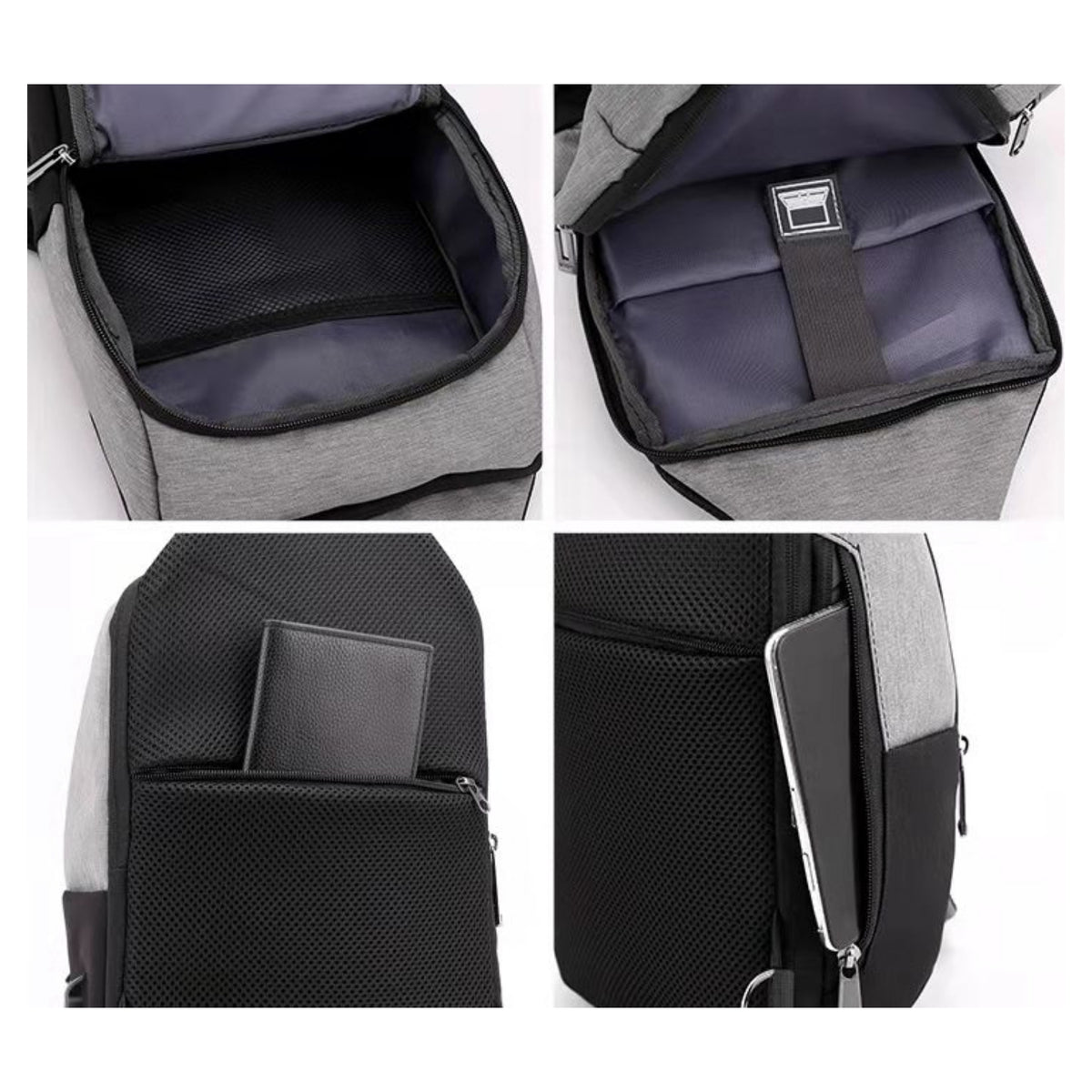 D321 Lightweight Single Strap Chest Bag with USB Charging Port - Grey