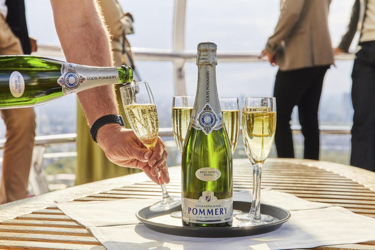 London Eye with Glass of Champagne