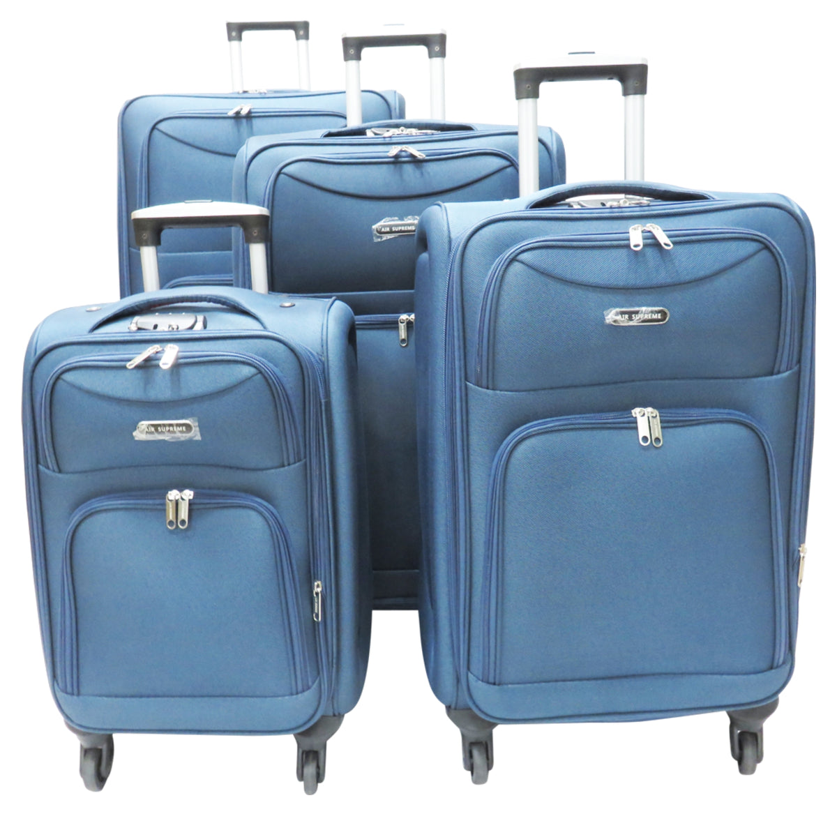 D389 Multi Zipper 4pcs Polyester Travel Luggage Set